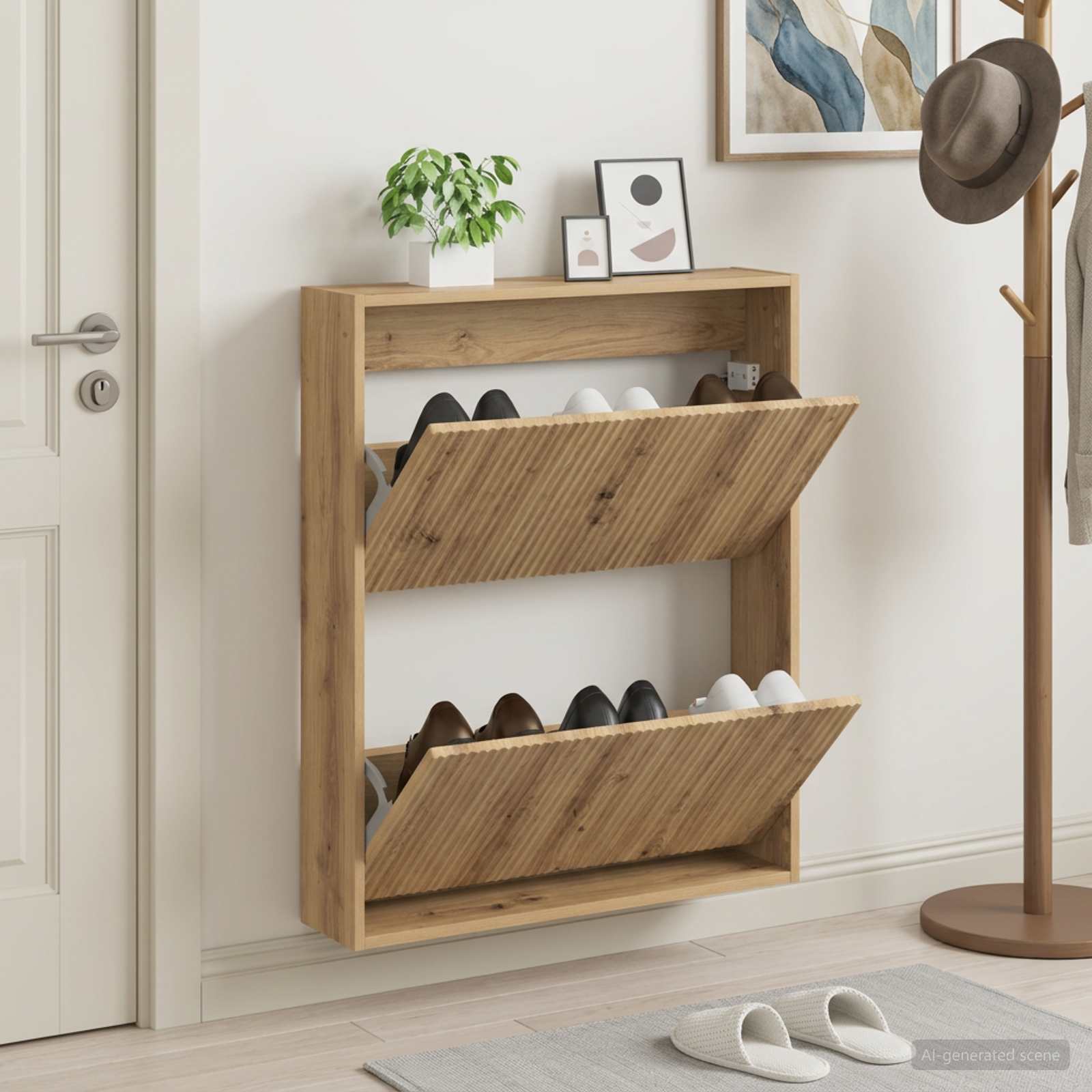 vidaXL Wall-Mounted Shoe Cabinet ARNHEM 71 x 17 x 86 cm Artisan Oak 1