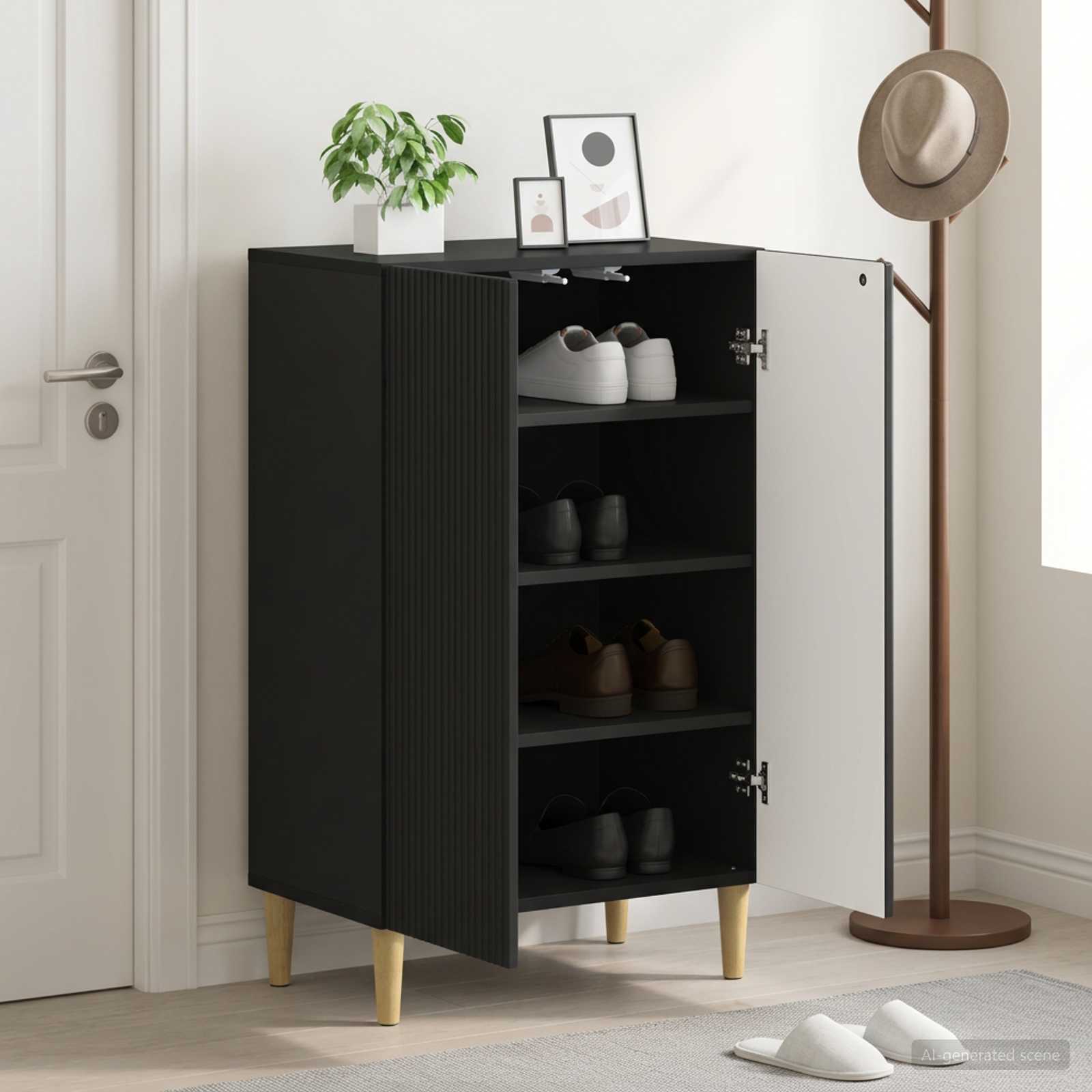 vidaXL Shoe Cabinet ARNHEM 59.5 x 39.5 x 90 cm Engineered Wood Black 1