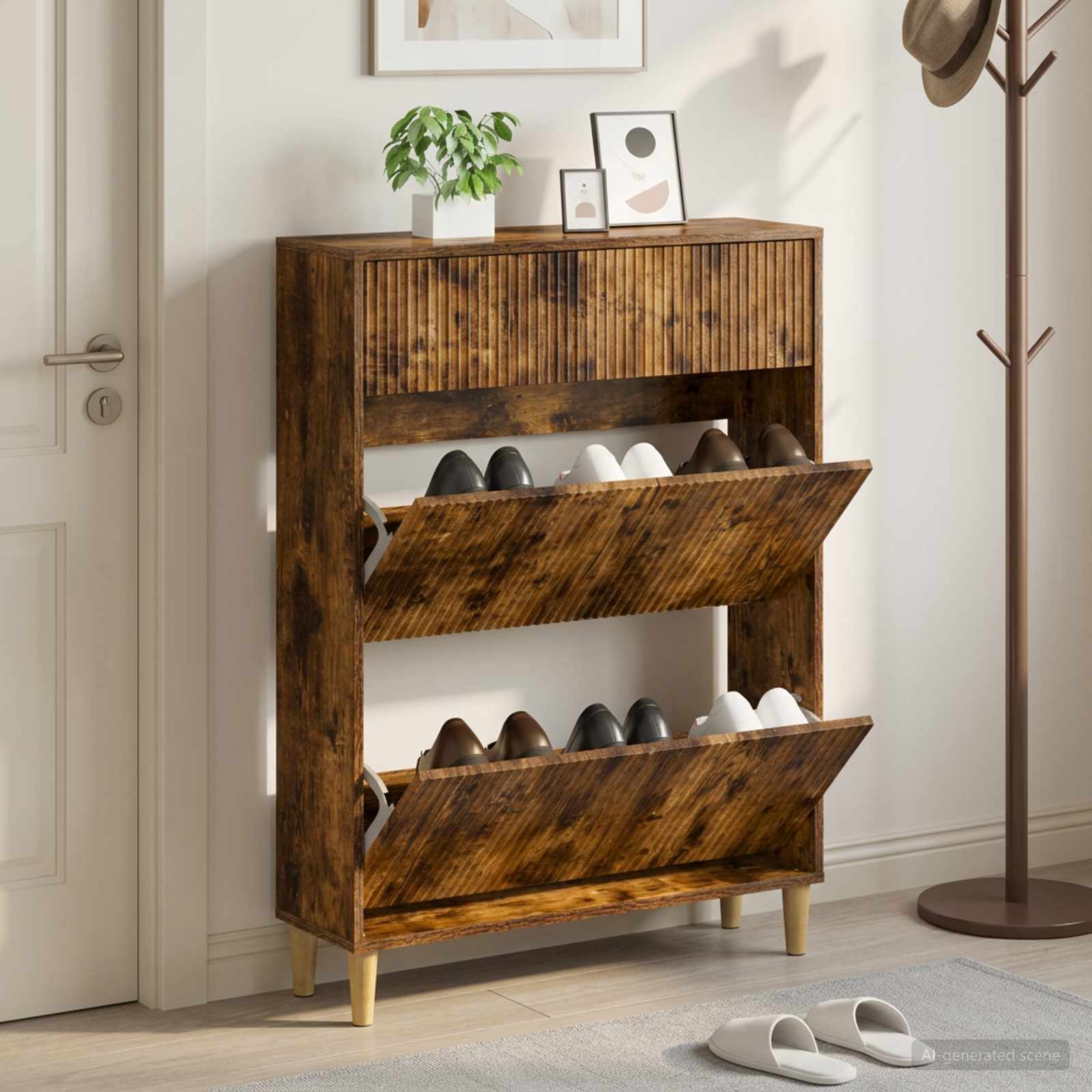 vidaXL Shoe Cabinet ARNHEM 78 x 24 x 103 cm Engineered Wood Smoked Oak 1