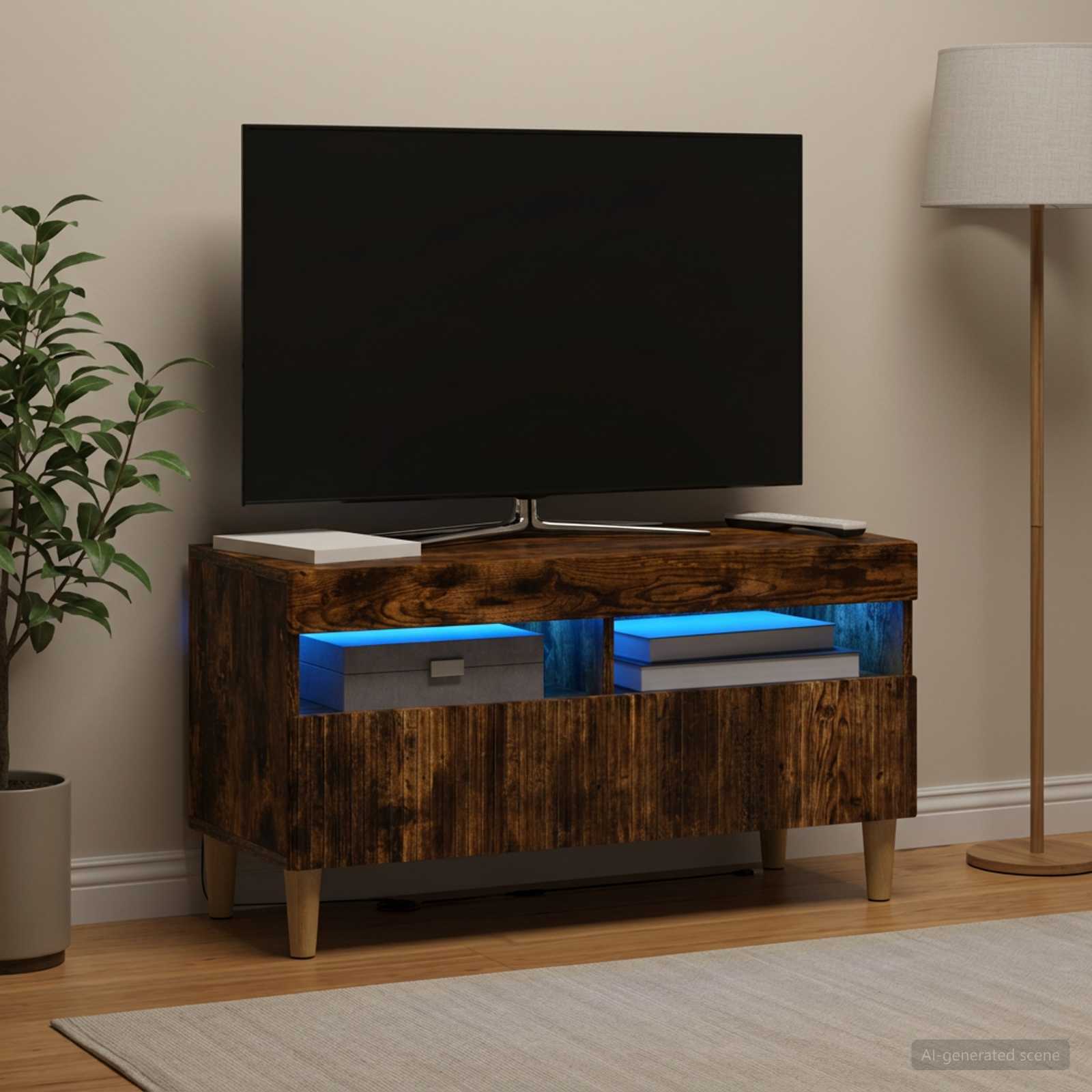 vidaXL LED TV Cabinet Smoked Oak Engineered Wood 4
