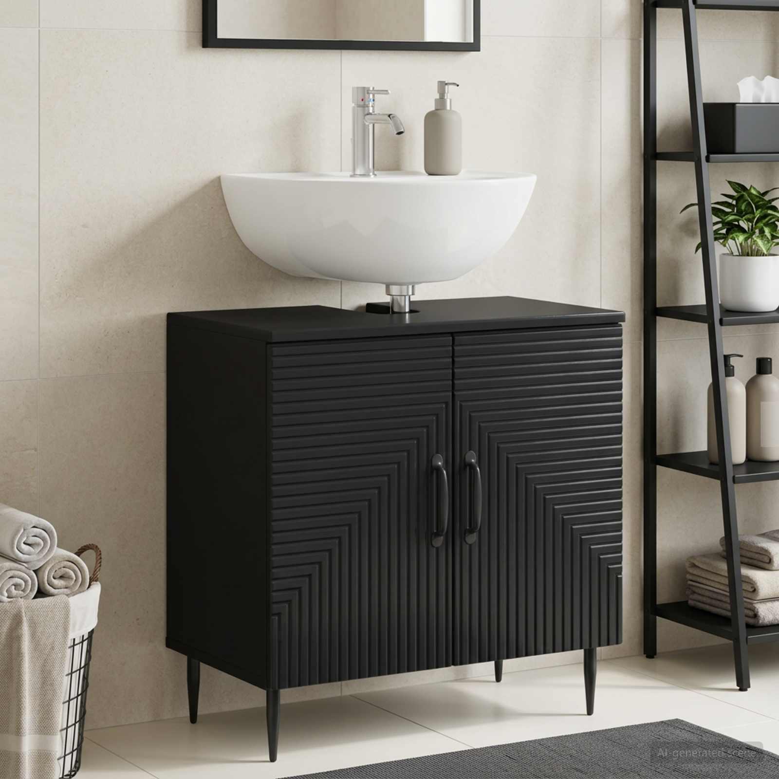 vidaXL Bathroom Sink Cabinet HAARLEM Black 59.5 x 31.5x 59 cm 1