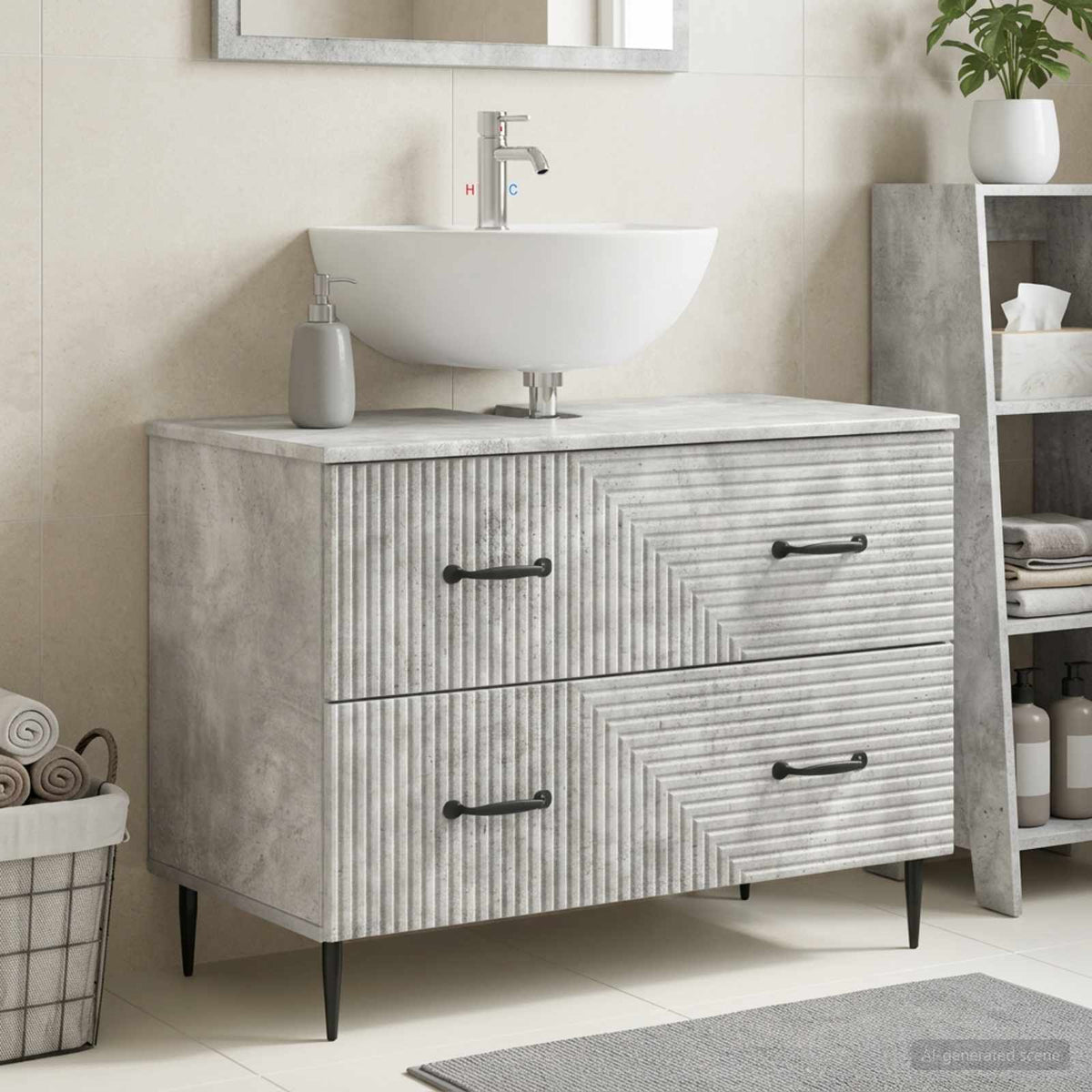 Bathroom Sink Cabinet HAARLEM 82 x 41x 58.5 cm Concrete grey