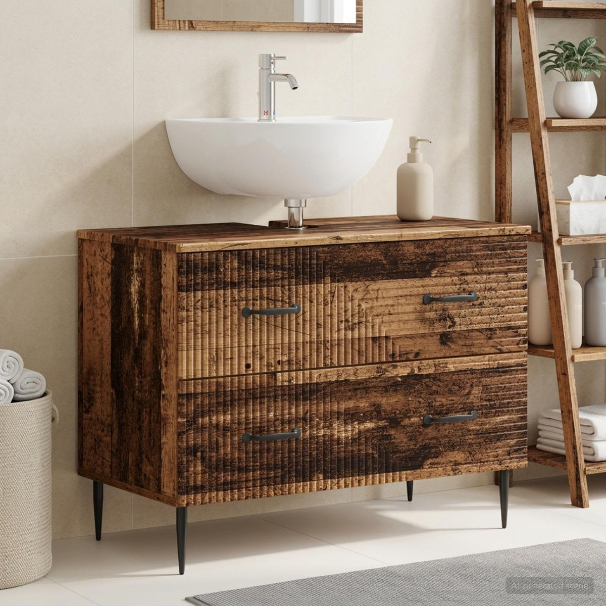 Bathroom Sink Cabinet HAARLEM 82 x 41x 58.5 cm Old wood