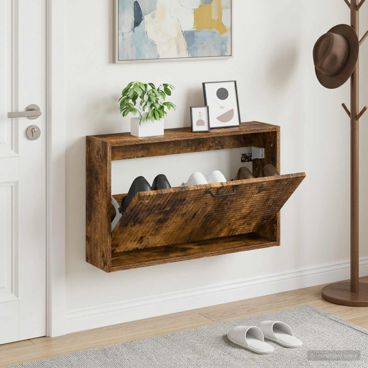 Wall-Mounted Shoe Cabinet HAARLEM 71 x 17 x 43 cm Smoked oak