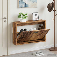 Wall-Mounted Shoe Cabinet HAARLEM 71 x 17 x 43 cm Old wood