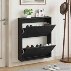 vidaXL Wall-Mounted Shoe Cabinet HAARLEM 71 x 17 x 86 cm Black 1