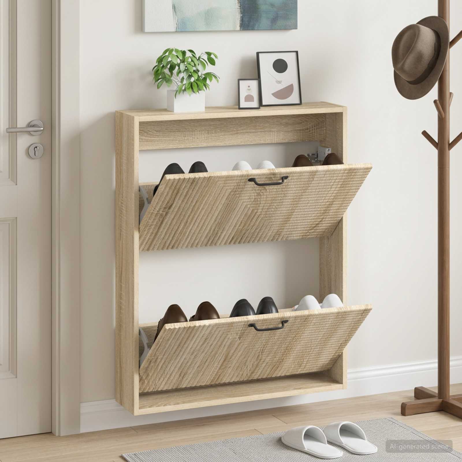 vidaXL Wall-Mounted Shoe Cabinet HAARLEM 71 x 17 x 86 cm Sonoma Oak 1