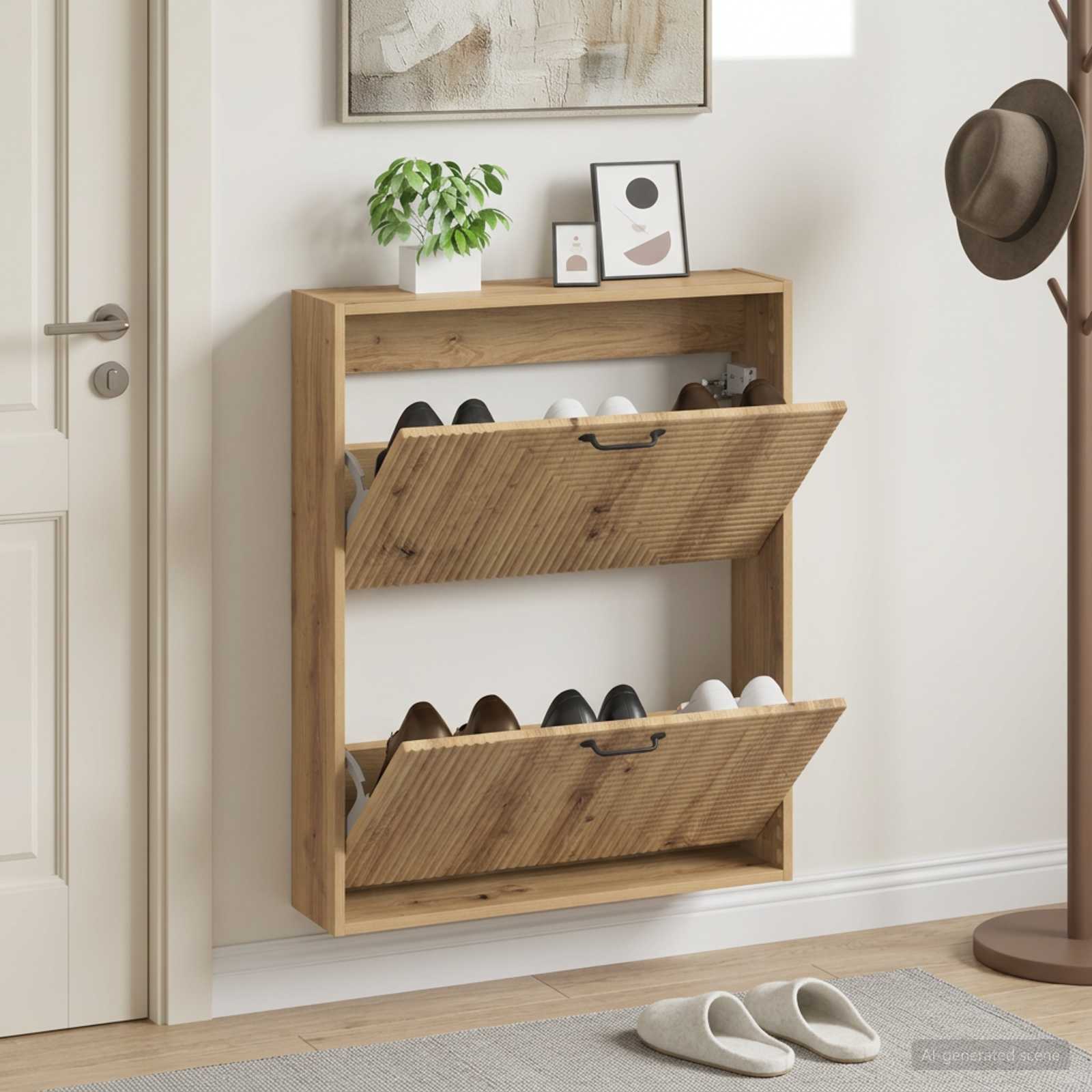 vidaXL Wall-Mounted Shoe Cabinet HAARLEM 71 x 17 x 86 cm Artisan Oak 1