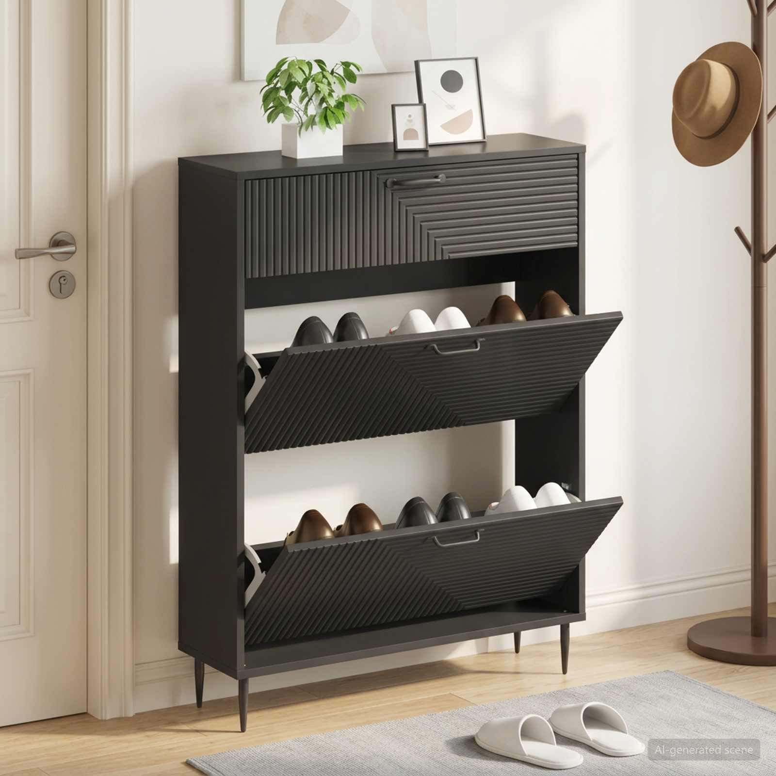 vidaXL Shoe Cabinet HAARLEM 78 x 24 x 103 cm Engineered Wood Black 1
