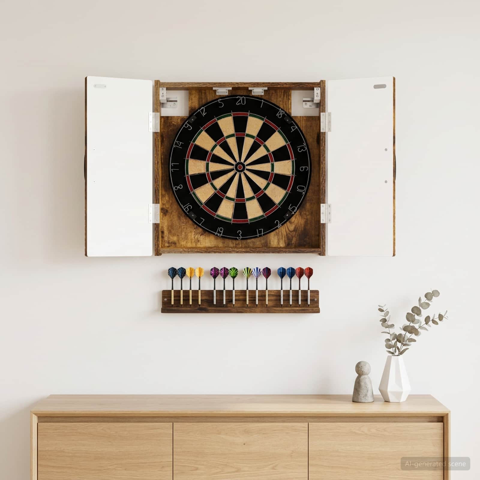 vidaXL Dartboard Cabinet UTRECHT Smoked Oak 52.5 x 10.5 x 53.5 cm 1