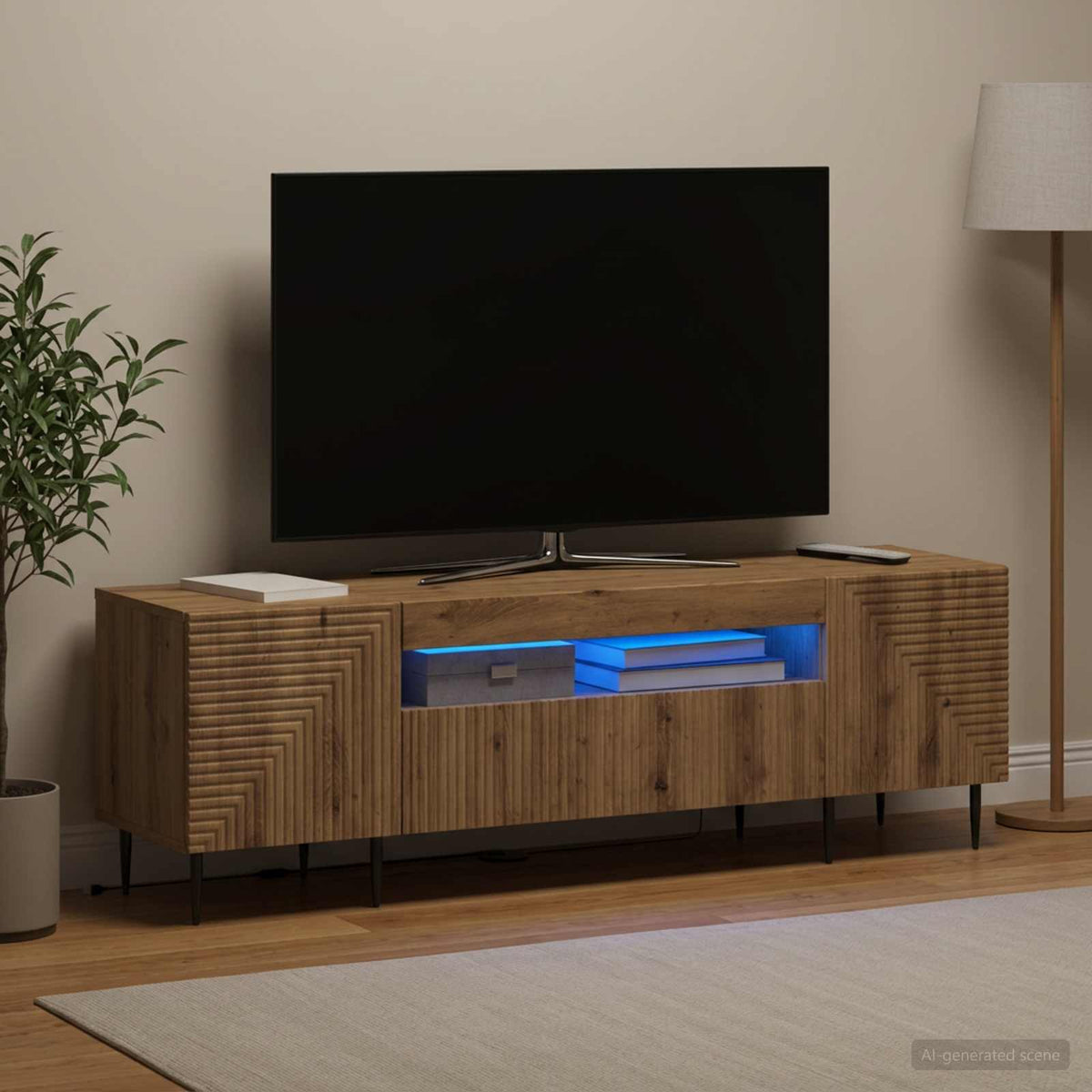 LED TV Cabinet HAARLEM 153 x 35 x 43 cm Artisan oak