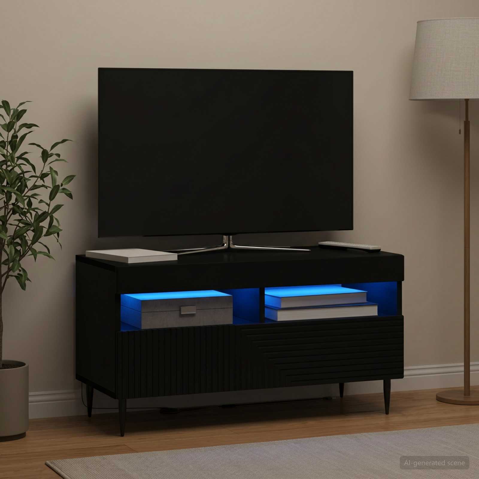 vidaXL LED TV Cabinet Black Engineered Wood 1