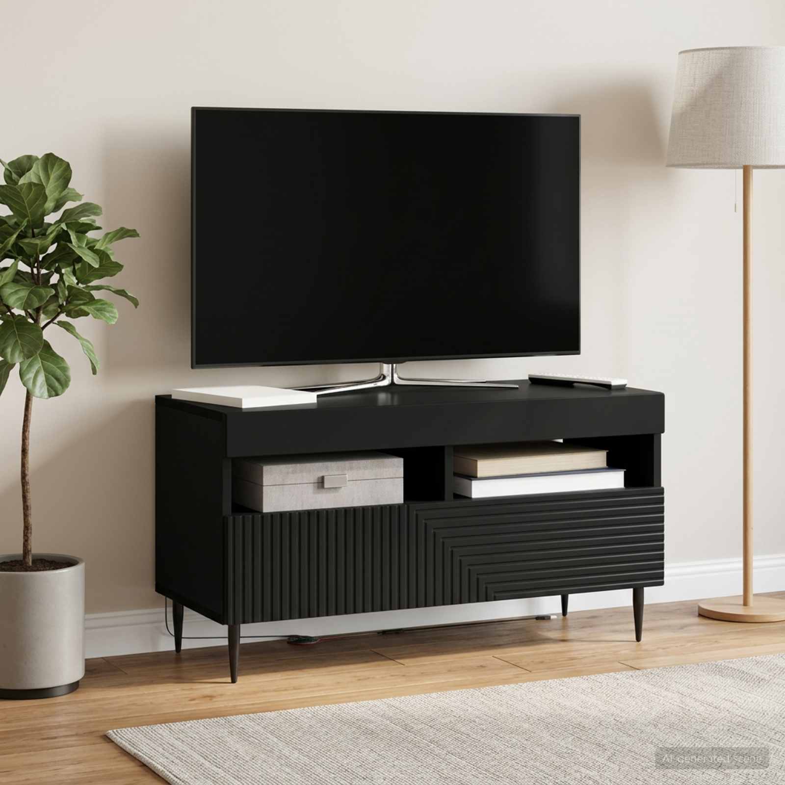 vidaXL LED TV Cabinet Black Engineered Wood 4