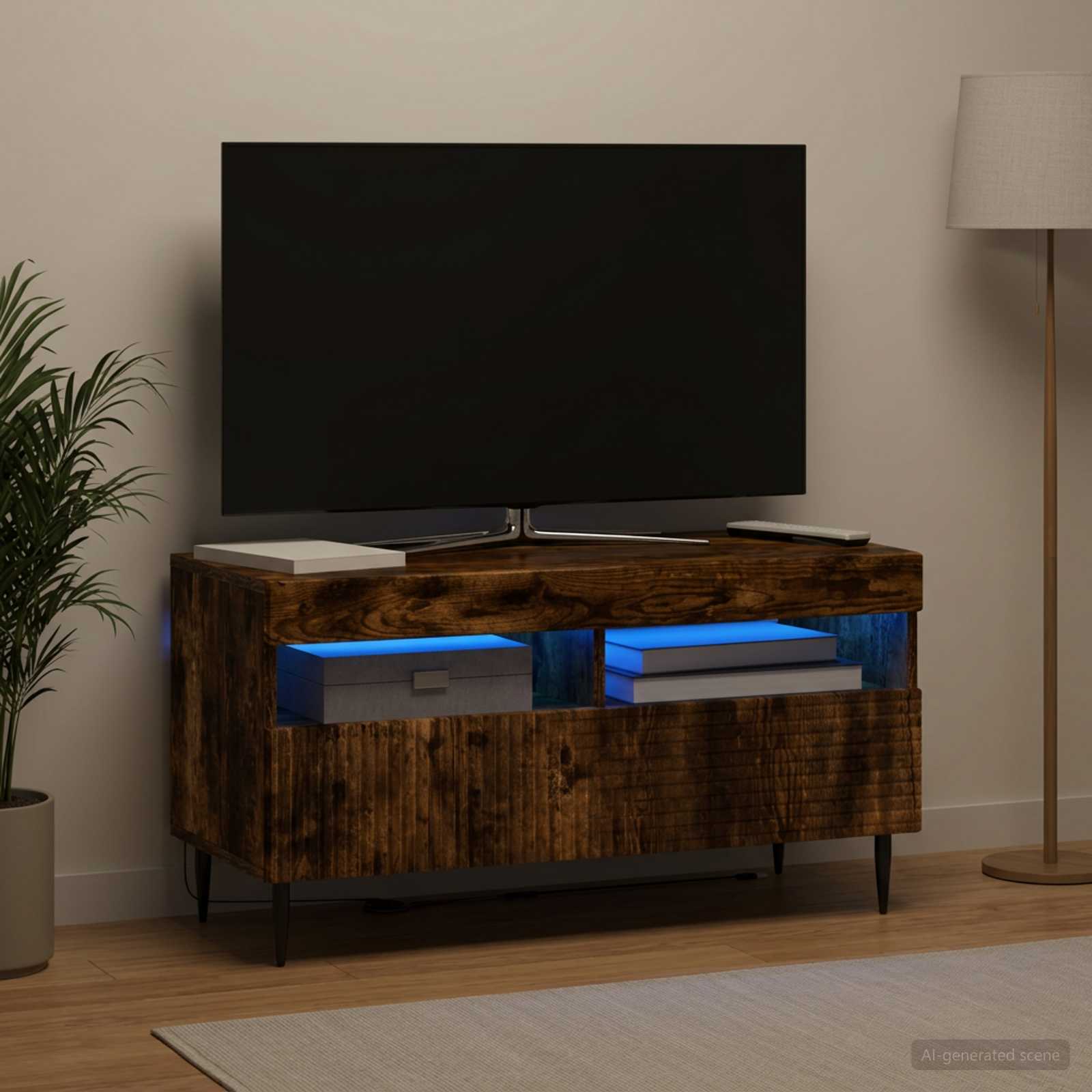 vidaXL LED TV Cabinet Smoked Oak Engineered Wood 1