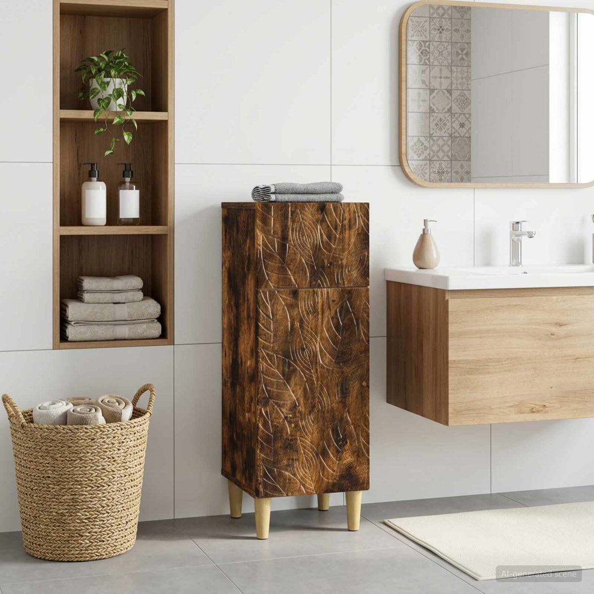 Bathroom Storage Cainet DELFT 30 x 31 x 80 cm Smoked oak