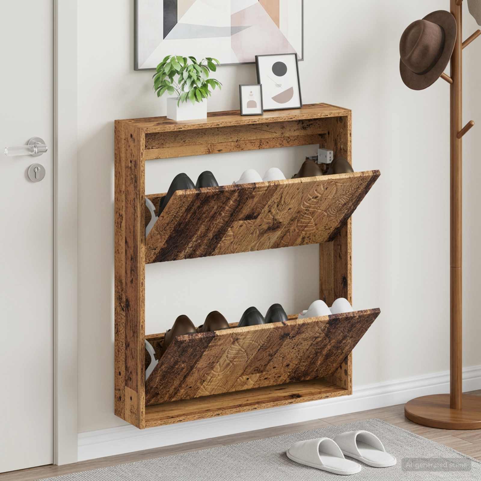 vidaXL Wall-Mounted Shoe Cabinet DELFT 71 x 17 x 86 cm Engineered Wood 1