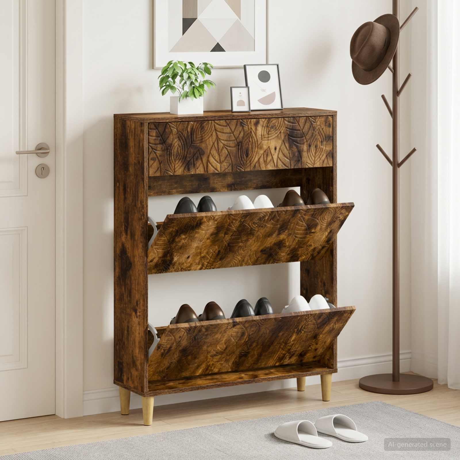 vidaXL Shoe Cabinet DELFT 78 x 24 x 103 cm Engineered Wood Smoked Oak 1