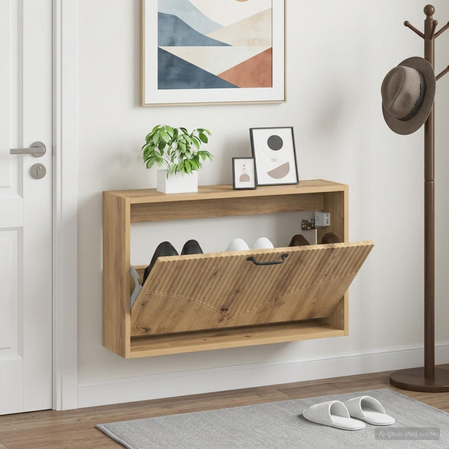 Wall-Mounted Shoe Cabinet HOORN 71 x 17 x 43 cm Engineered Wood Artisan oak