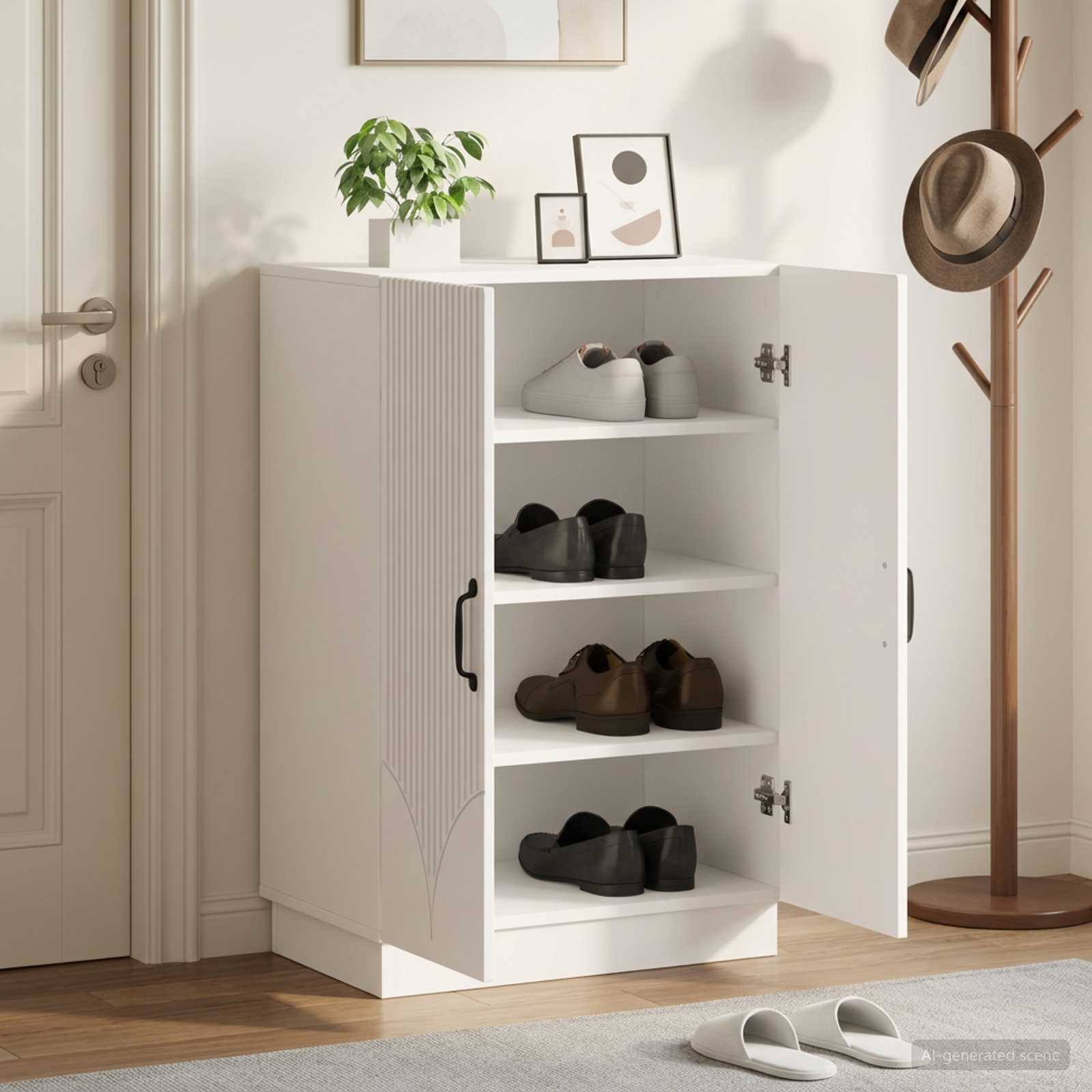 vidaXL Shoe Cabinet HOORN 59.5 x 39.5 x 87 cm Engineered Wood White 1