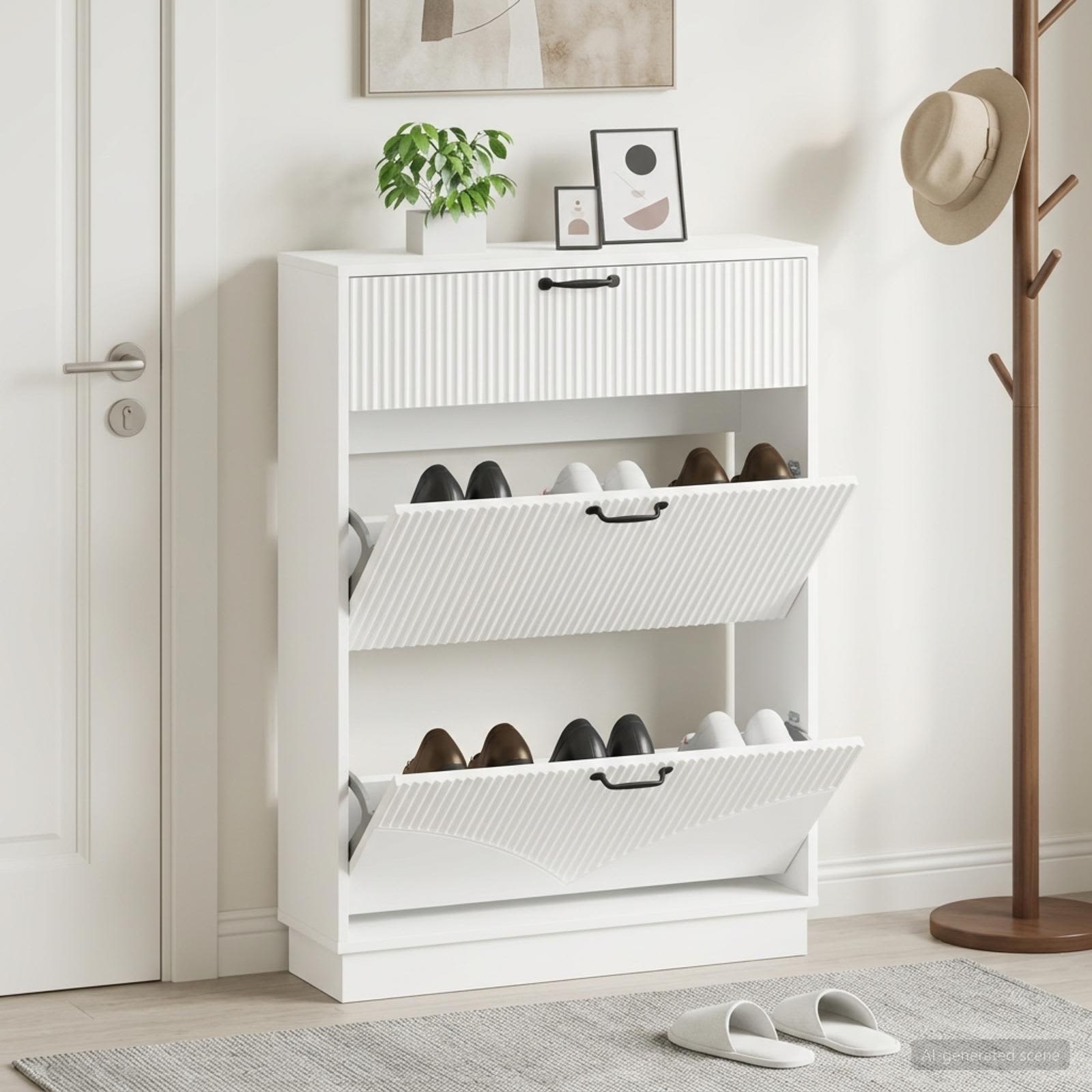 vidaXL Shoe Cabinet HOORN 78 x 24 x 100 cm Engineered Wood White 1