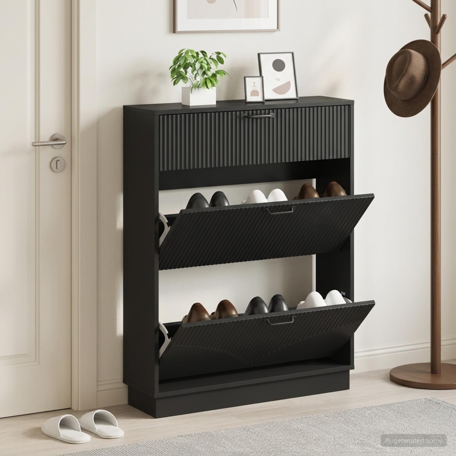 vidaXL Shoe Cabinet HOORN 78 x 24 x 100 cm Engineered Wood Black 1