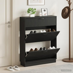 vidaXL Shoe Cabinet HOORN 78 x 24 x 100 cm Engineered Wood Black 1