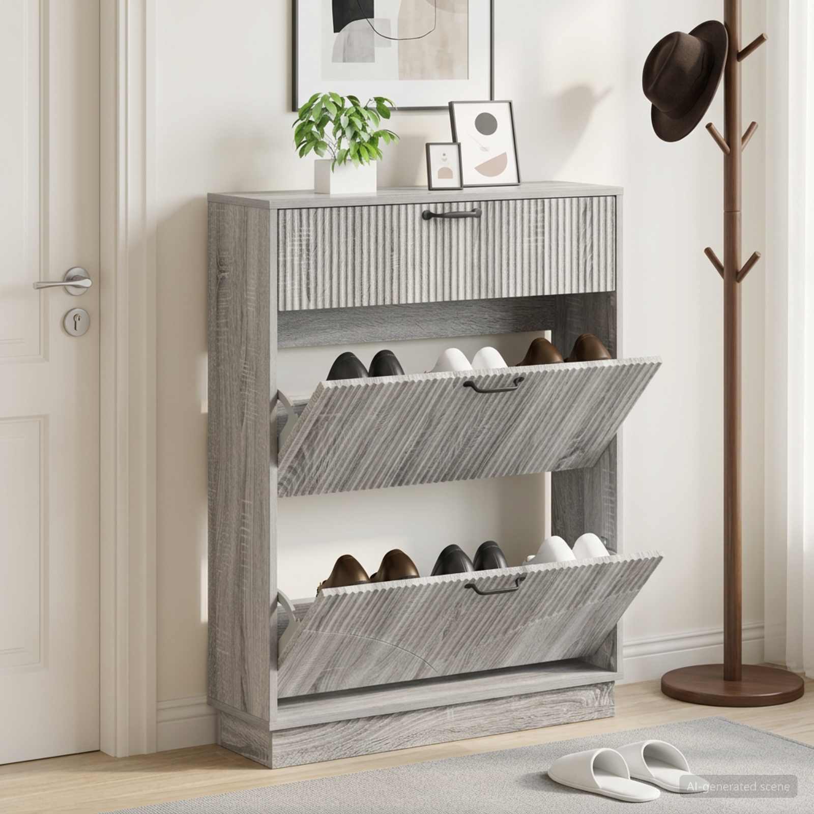vidaXL Shoe Cabinet HOORN 78 x 24 x 100 cm Engineered Wood Grey Sonoma 1