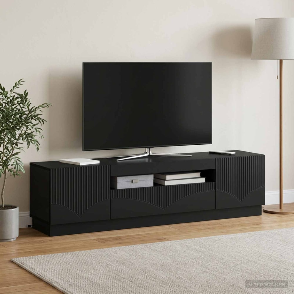 LED TV Cabinet Engineered Wood Black