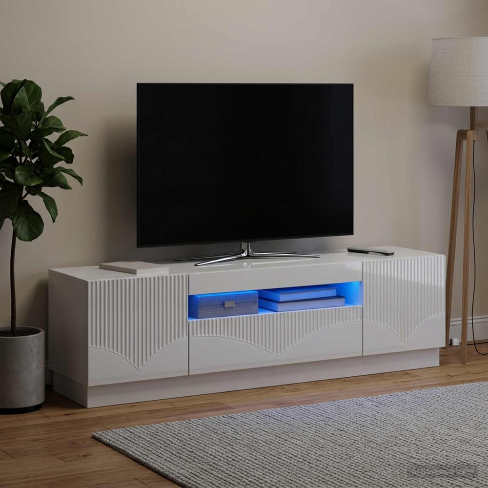 LED TV Cabinet Engineered Wood High gloss white