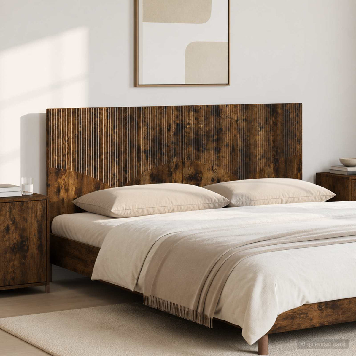 Wall-Mounted Headboard HOORN Engineered Wood Width 180 cm Smoked oak