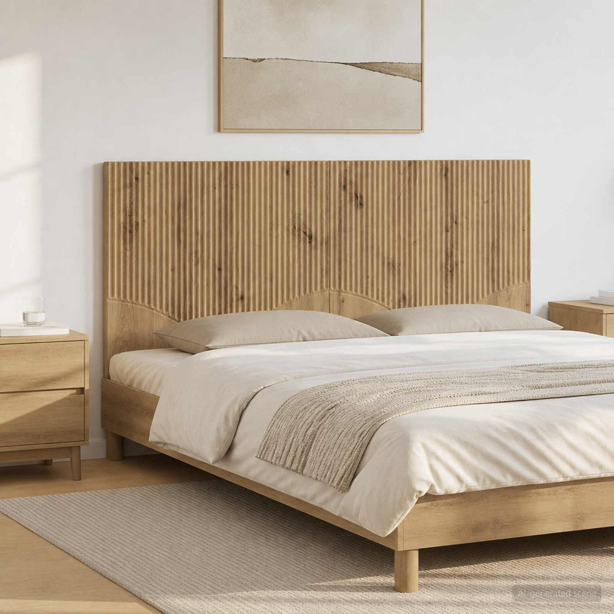 Wall-Mounted Headboard HOORN Engineered Wood Width 120 cm Artisan oak