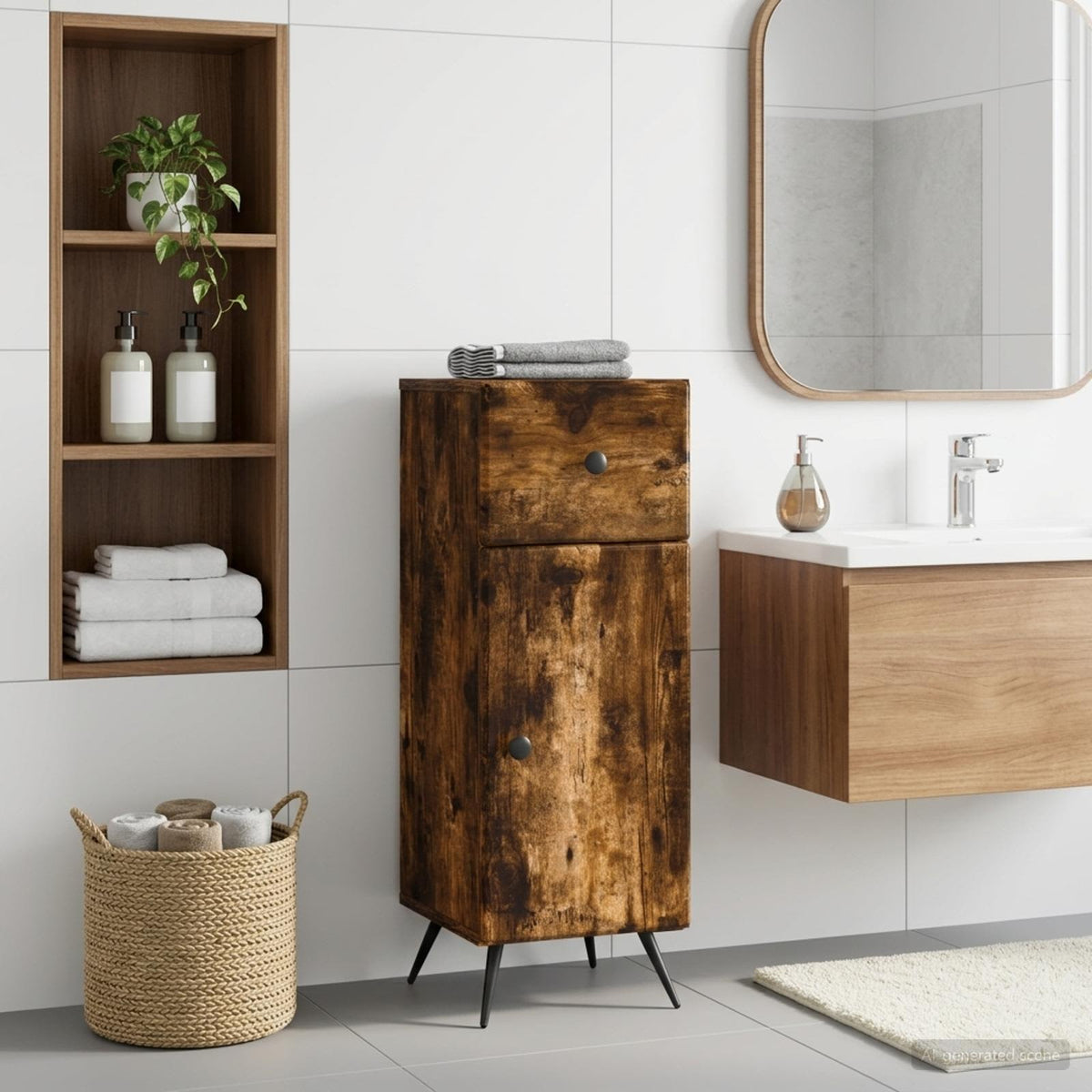 Bathroom Storage Cainet BREDA 30 x 31 x 80 cm Smoked oak