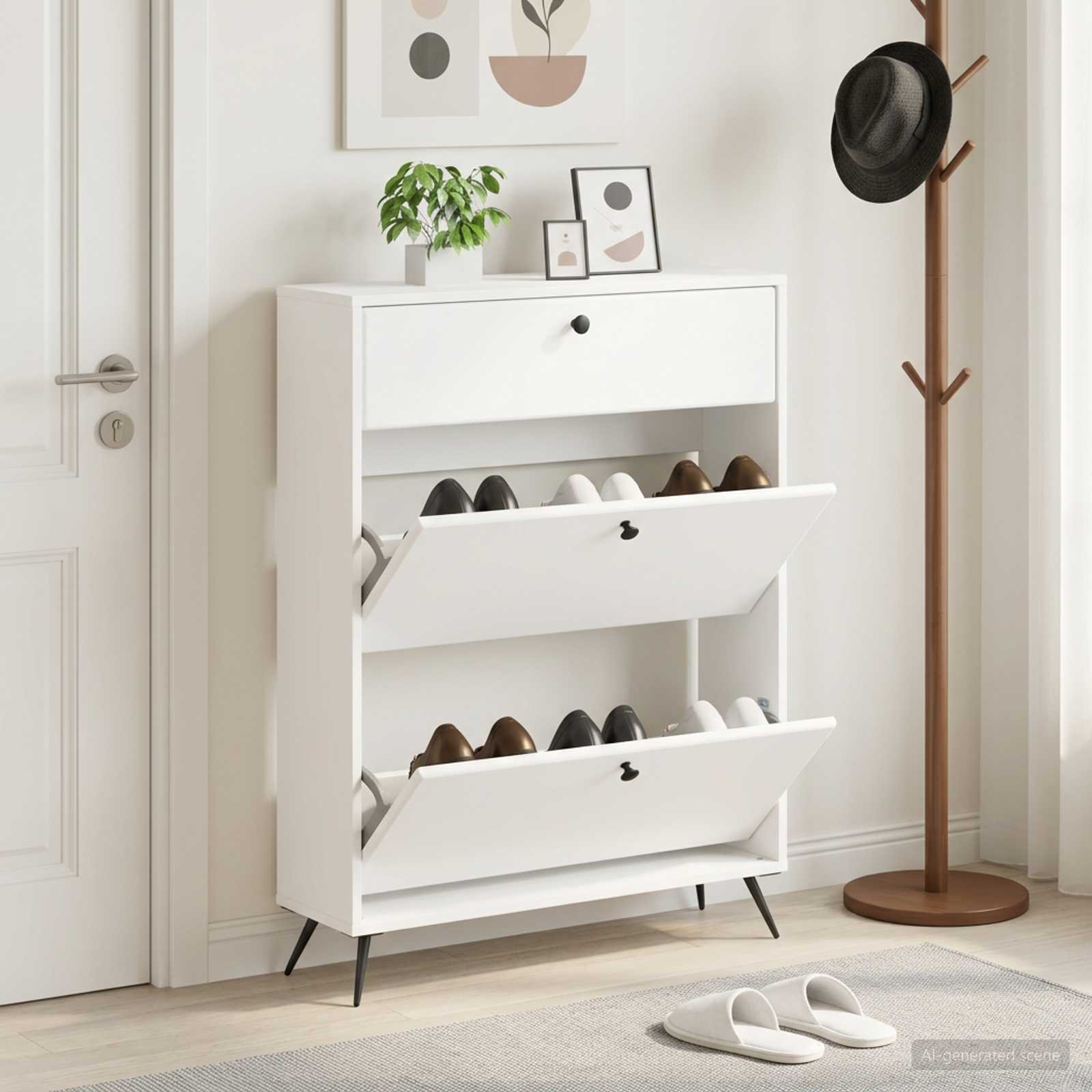 vidaXL Shoe Cabinet BREDA 78 x 24 x 103 cm Engineered Wood White 1