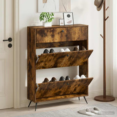 vidaXL Shoe Cabinet BREDA 78 x 24 x 103 cm Engineered Wood Smoked Oak 1
