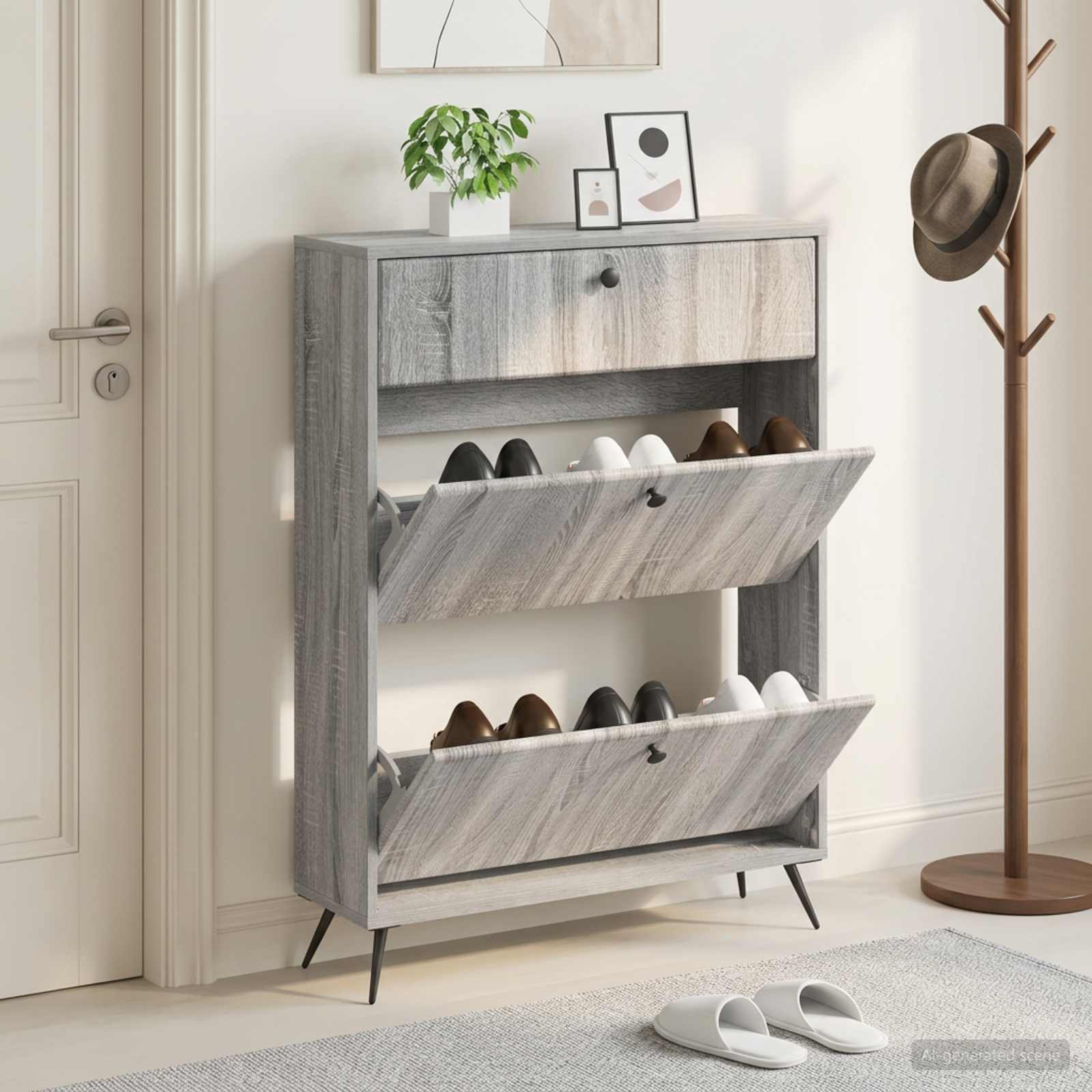 vidaXL Shoe Cabinet BREDA 78 x 24 x 103 cm Engineered Wood Grey Sonoma 1