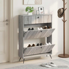 vidaXL Shoe Cabinet BREDA 78 x 24 x 103 cm Engineered Wood Grey Sonoma 1