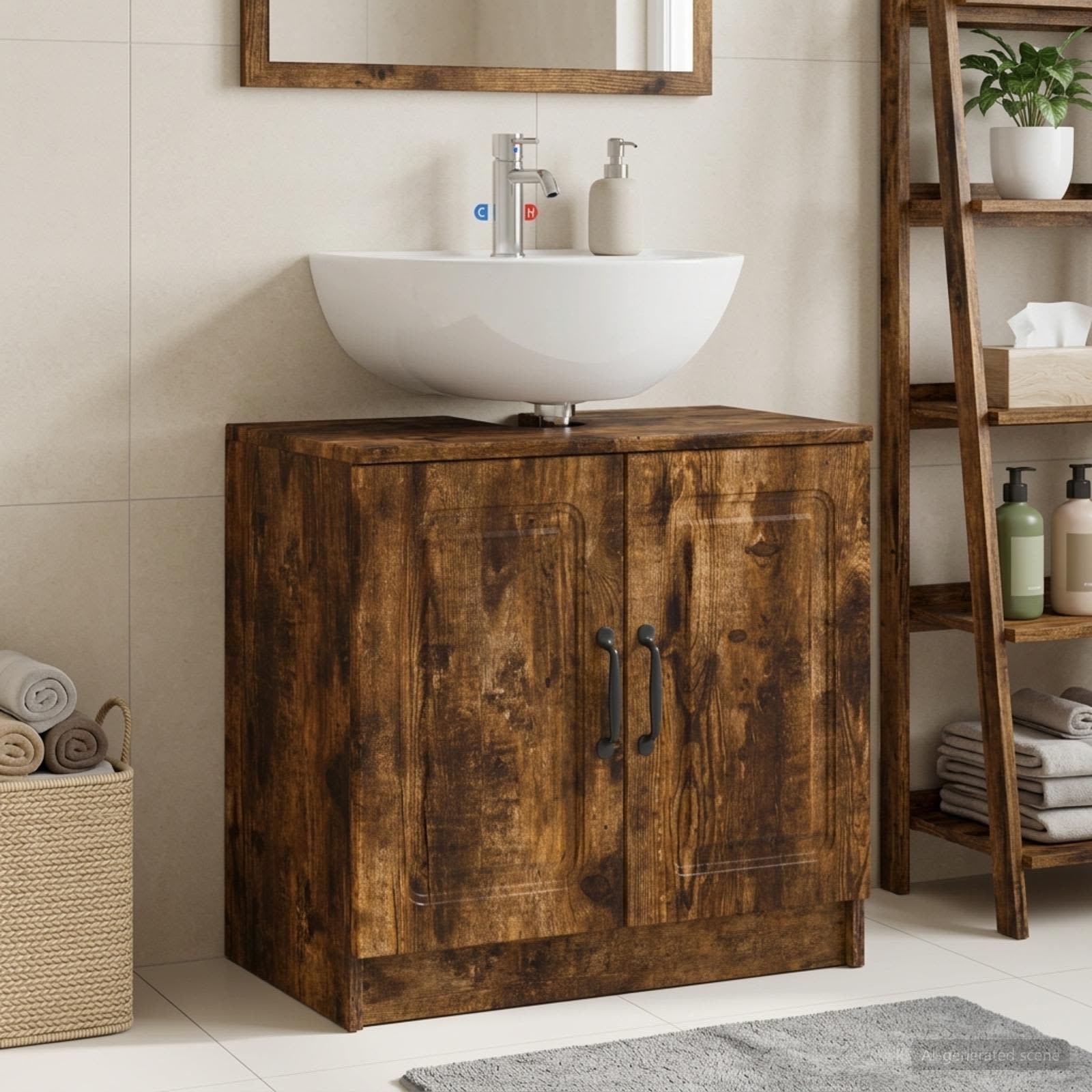 vidaXL Bathroom Sink Cabinet UTRECHT Smoked Oak 59.5 x 31.5x 59 cm 1