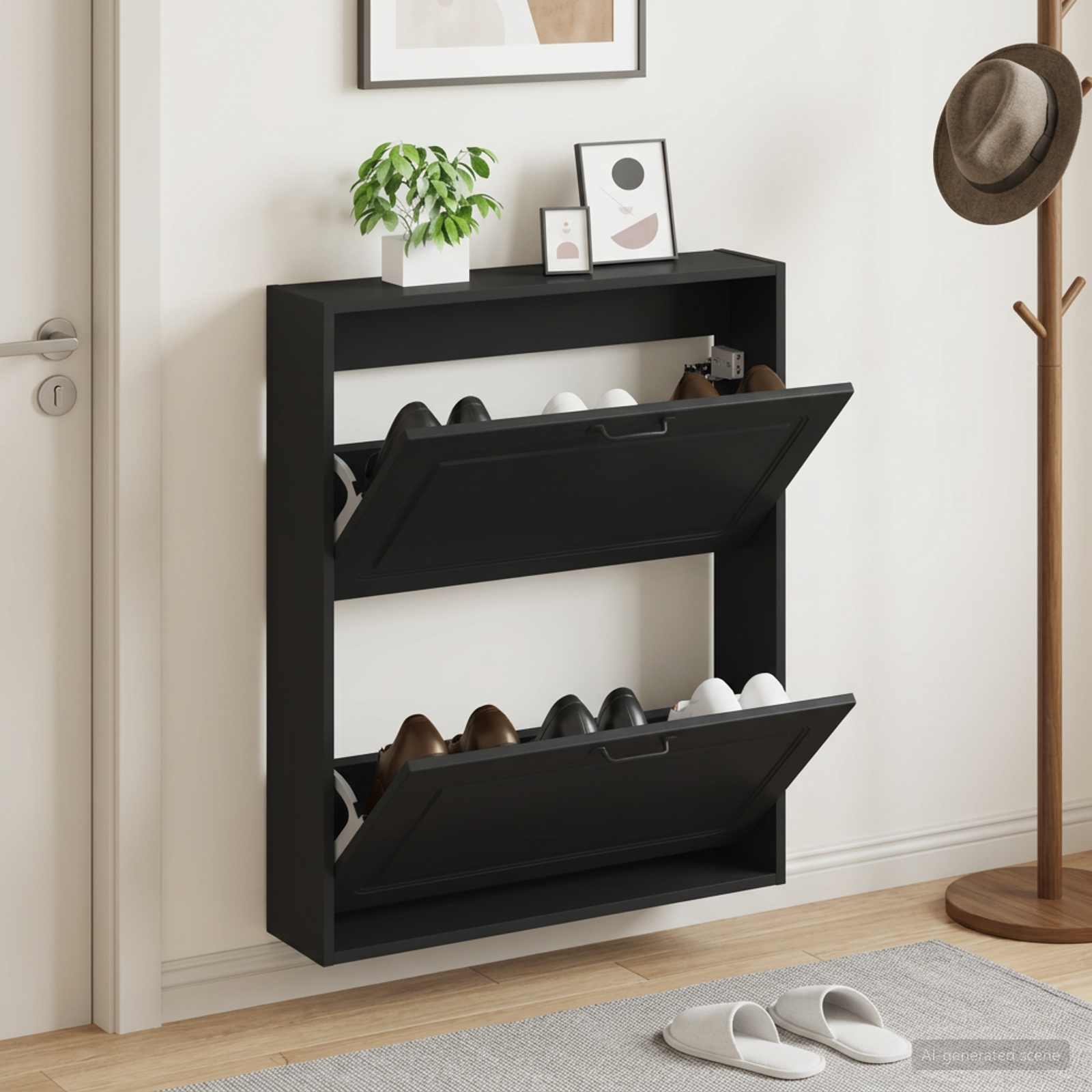 vidaXL Wall-Mounted Shoe Cabinet UTRECHT 71 x 17 x 86 cm Black 1