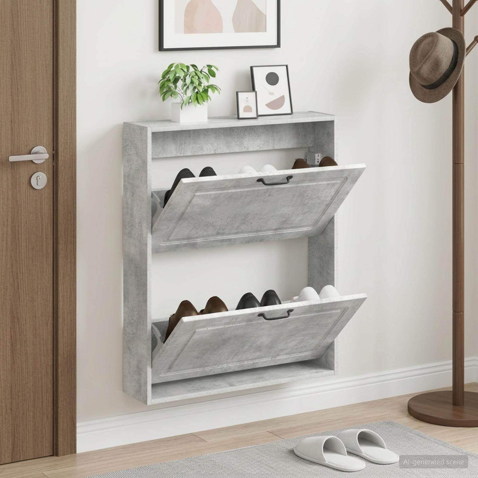 vidaXL Wall-Mounted Shoe Cabinet UTRECHT 71 x 17 x 86 cm Concrete Grey 1