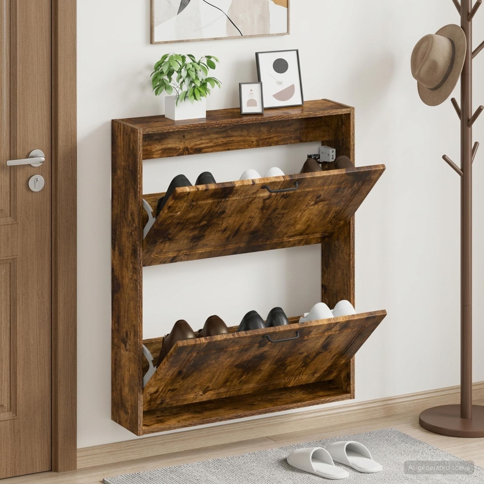 vidaXL Wall-Mounted Shoe Cabinet UTRECHT 71 x 17 x 86 cm Smoked Oak 1