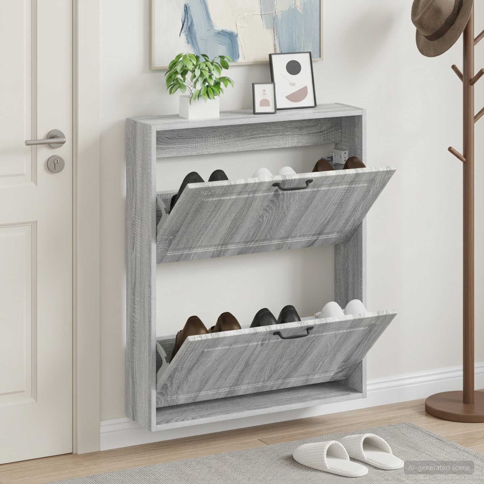 vidaXL Wall-Mounted Shoe Cabinet UTRECHT 71 x 17 x 86 cm Grey Sonoma 1