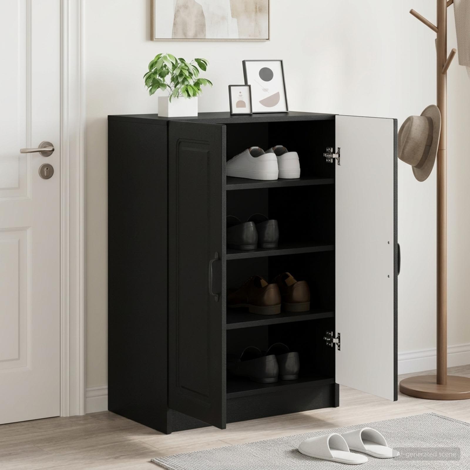 vidaXL Shoe Cabinet UTRECHT 59.5 x 39.5 x 87 cm Engineered Wood Black 1