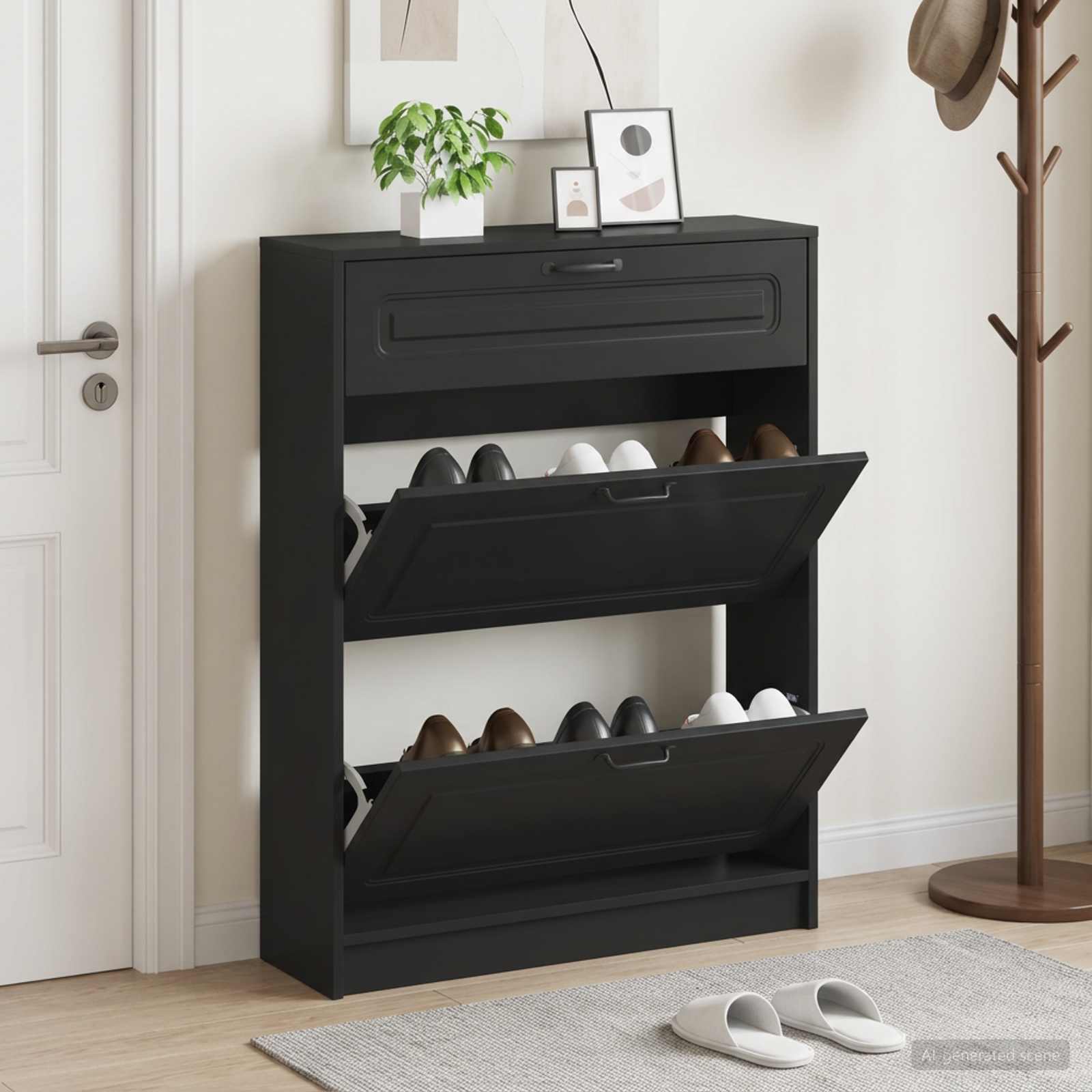 vidaXL Shoe Cabinet UTRECHT 78 x 24 x 100 cm Engineered Wood Black 1