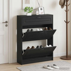 vidaXL Shoe Cabinet UTRECHT 78 x 24 x 100 cm Engineered Wood Black 1