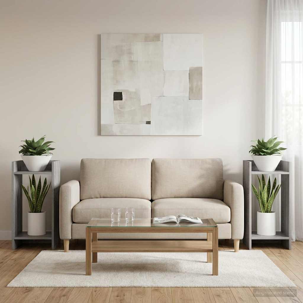 vidaXL Plant Stand 2 pcs Grey Sonoma 30 x 30 x 60 cm Engineered Wood 1