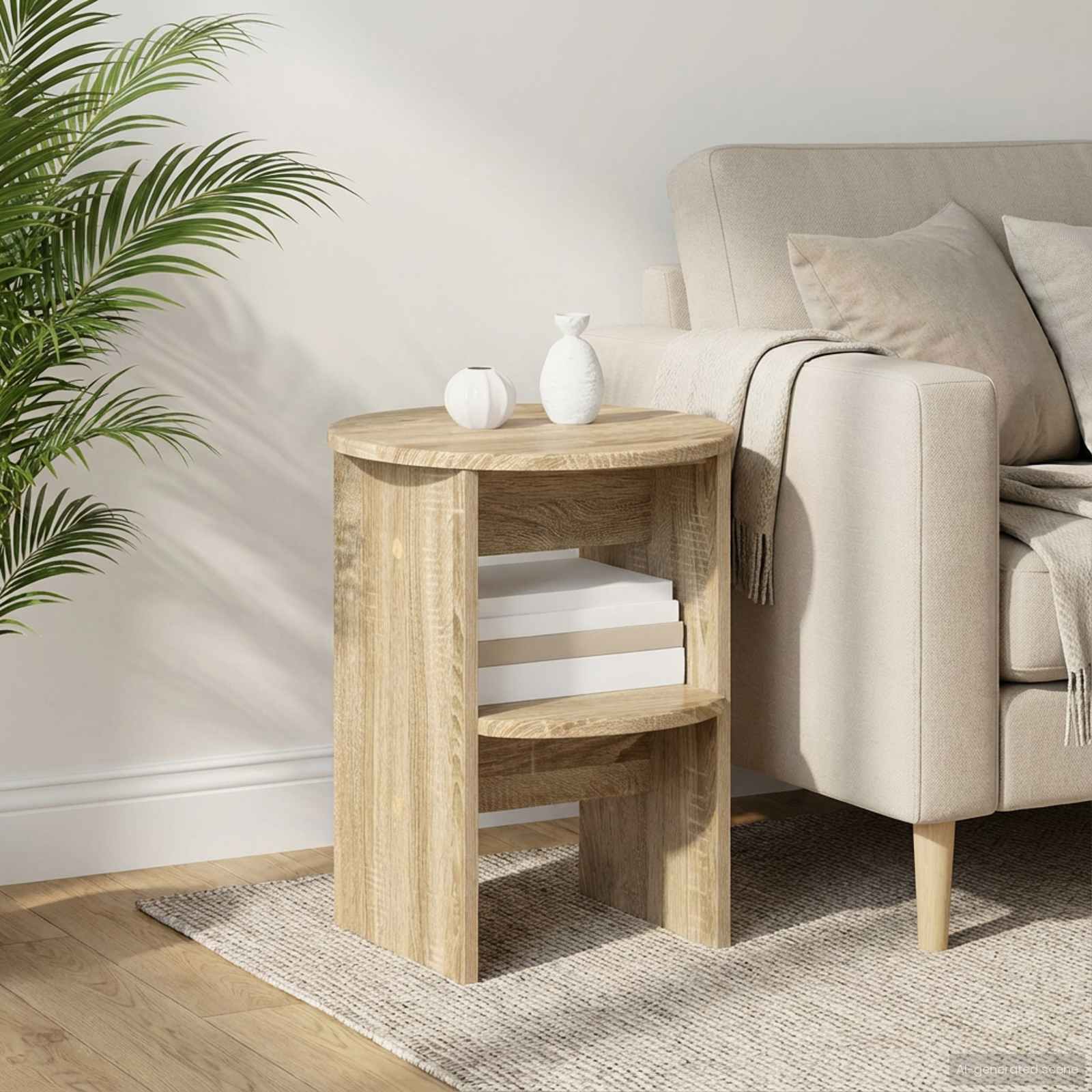 vidaXL Side Cabinet 2 pcs Sonoma Oak Ø40 x 50 cm Engineered Wood 1