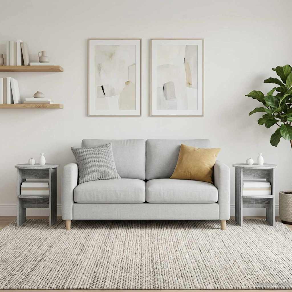 vidaXL Side Cabinet 2 pcs Grey Sonoma Ø40 x 50 cm Engineered Wood 4