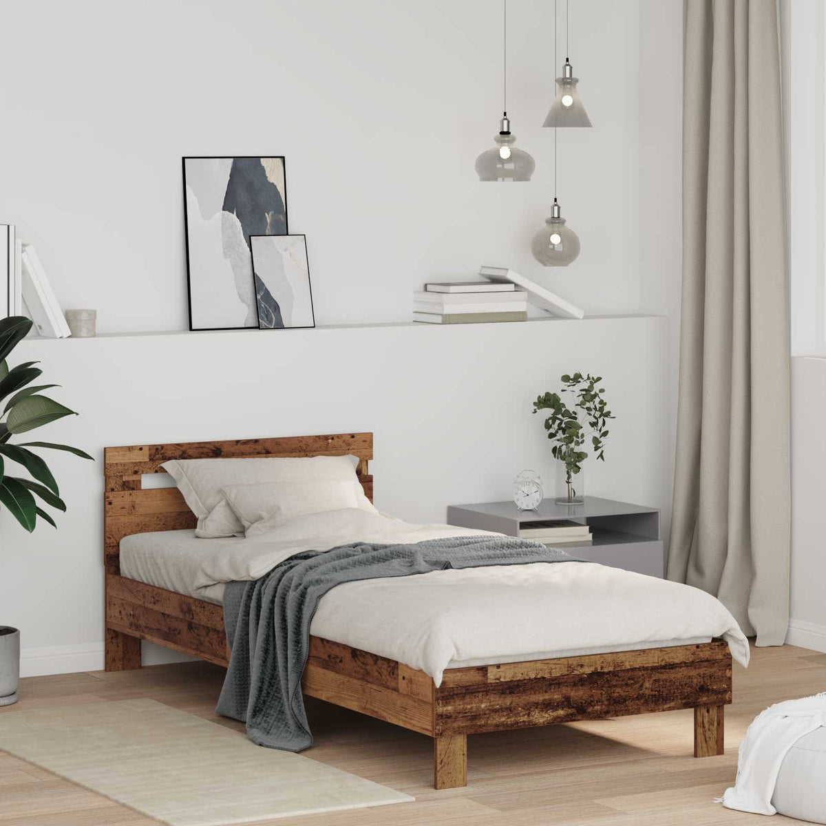 Bed Frame 98.5 x 200 cm Engineered Wood Width 100 cm Old wood