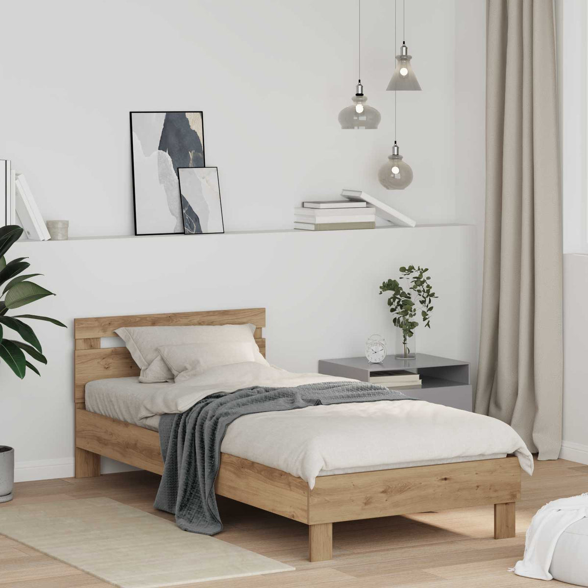 Bed Frame without Mattress with Headboard 75x190 cm Artisan oak