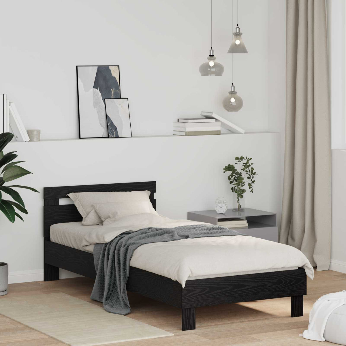 Bed Frame without Mattress with Headboard 75x190 cm Black oak